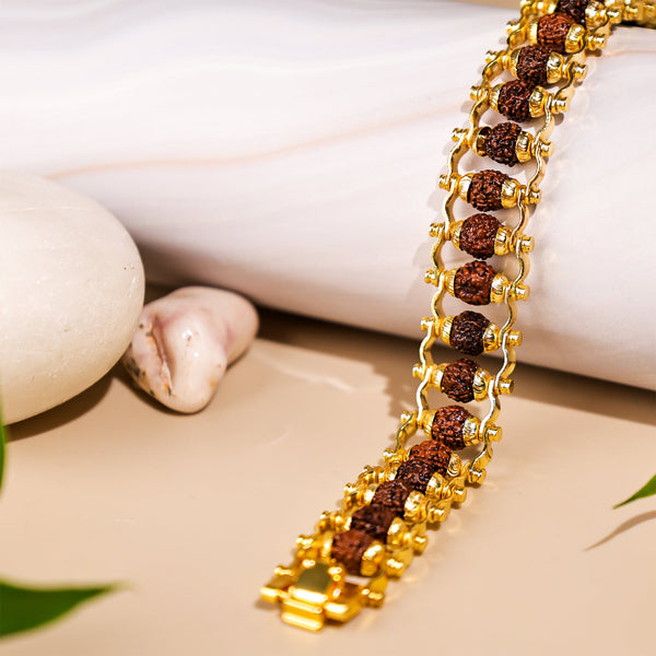 Gold Plated Rudraksha Bracelet for Protection, Positivity & Style