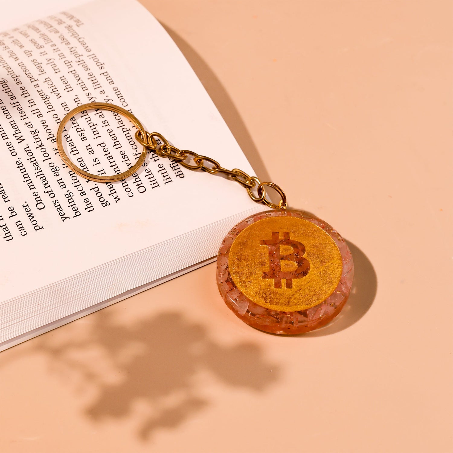 Bitcoin Rose Quartz Keychain (Relationshi & Love)