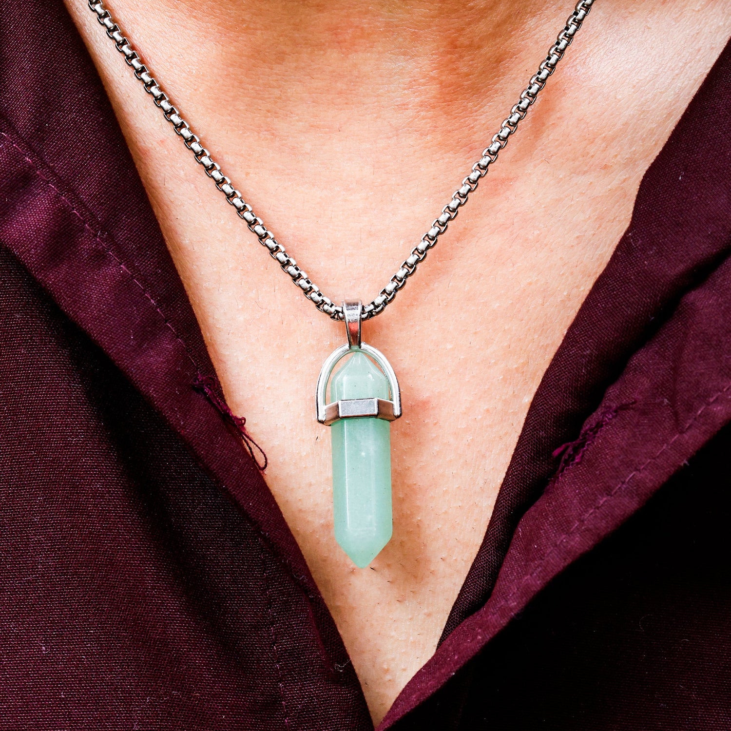 Green Aventurine Pen Shape Pendant: Promotes Wealth Attraction & Money Growth