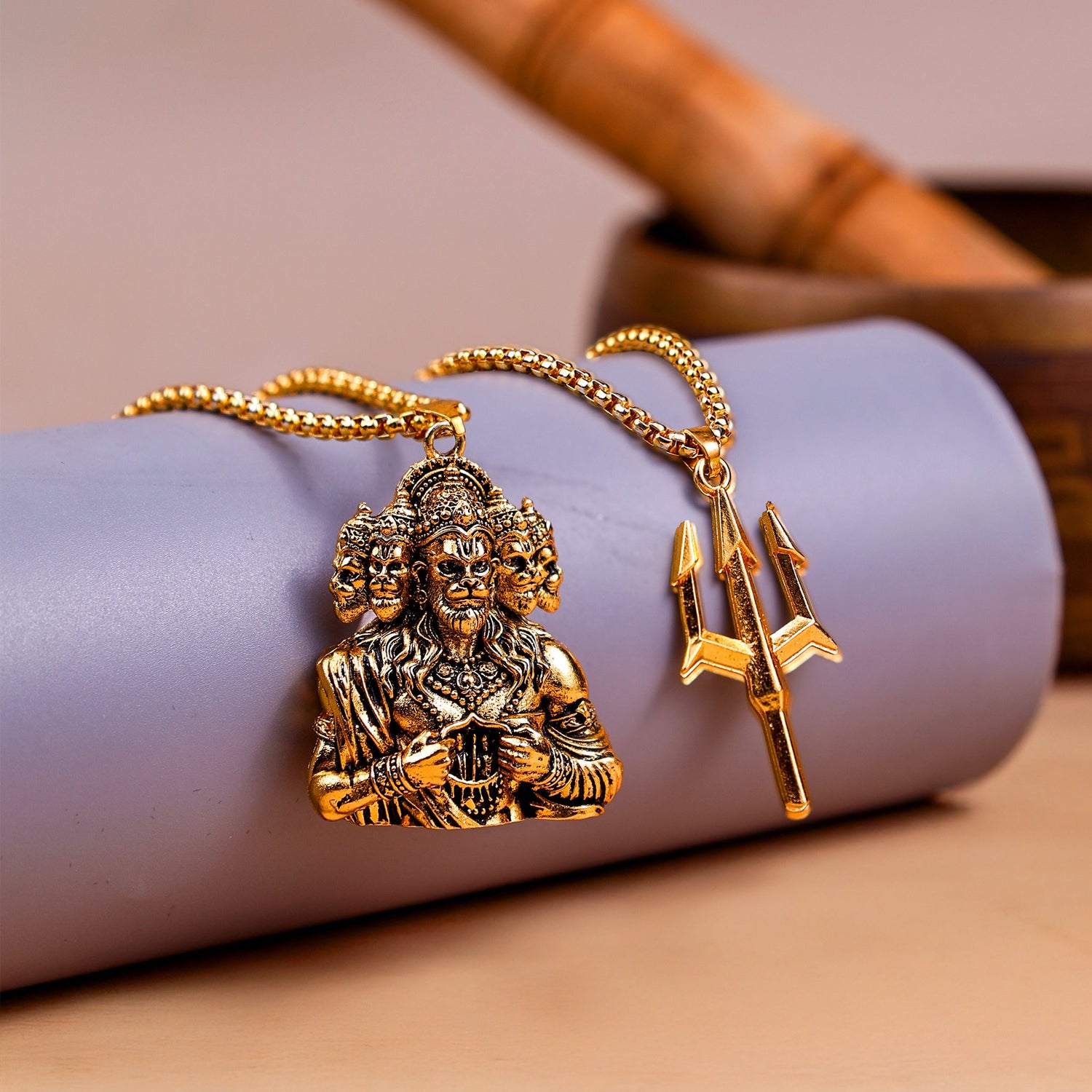 Panchmukhi Hanuman Ji with Bholenath Trishul Pendant