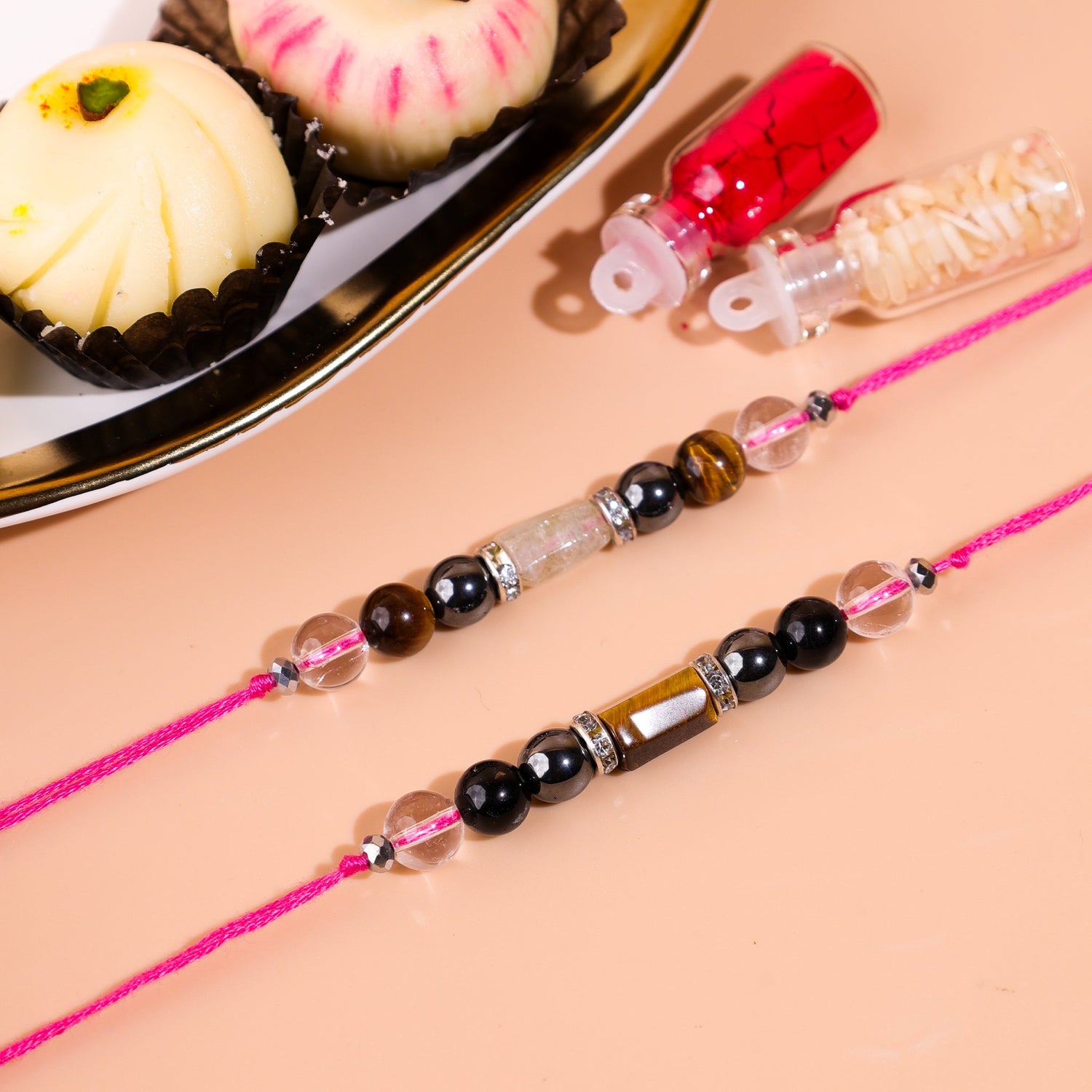 Moon stone and pyrite rakhi combo
