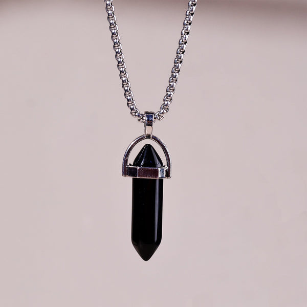 Black Tourmaline Pen Shape Pendant: Protect from Psyhic attacks & Negative Engery