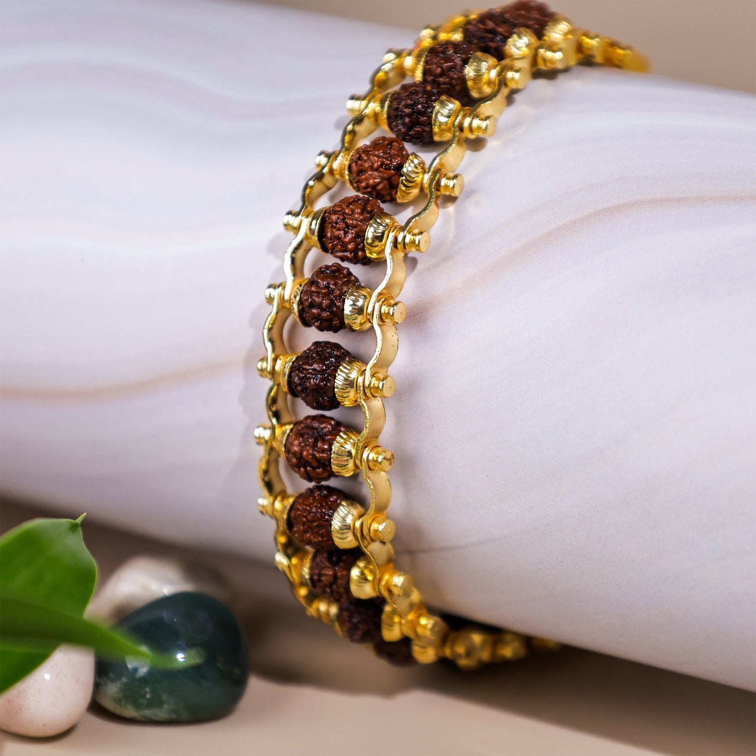 Gold Plated Rudraksha Bracelet for Protection, Positivity & Style