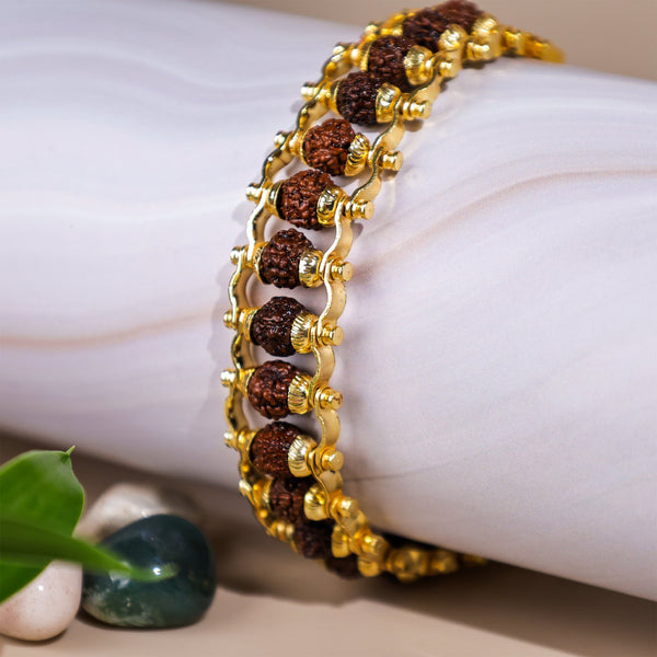 Gold Plated Rudraksha Bracelet for Protection, Positivity & Style