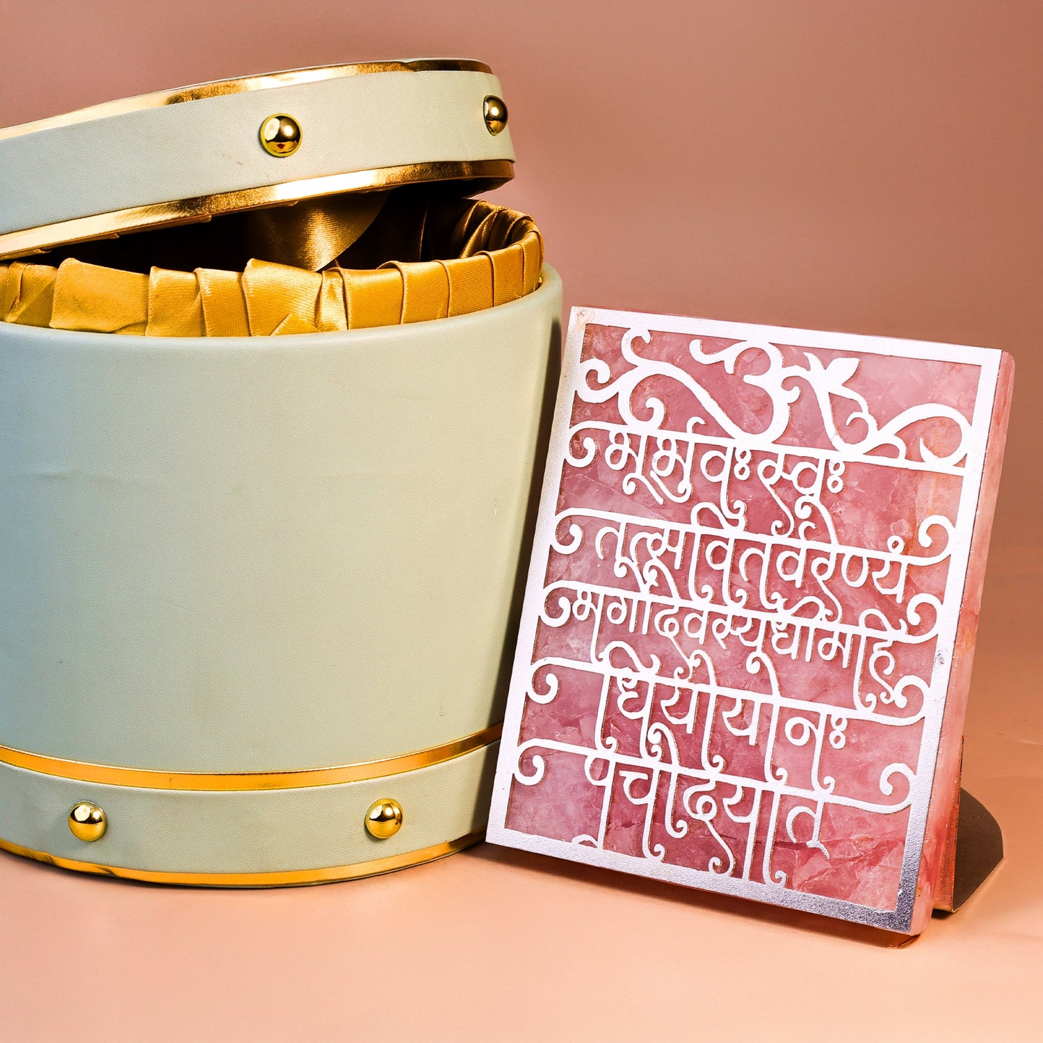 Gayatri Mantra Rose Quartz Tealight Candle - Home Decor