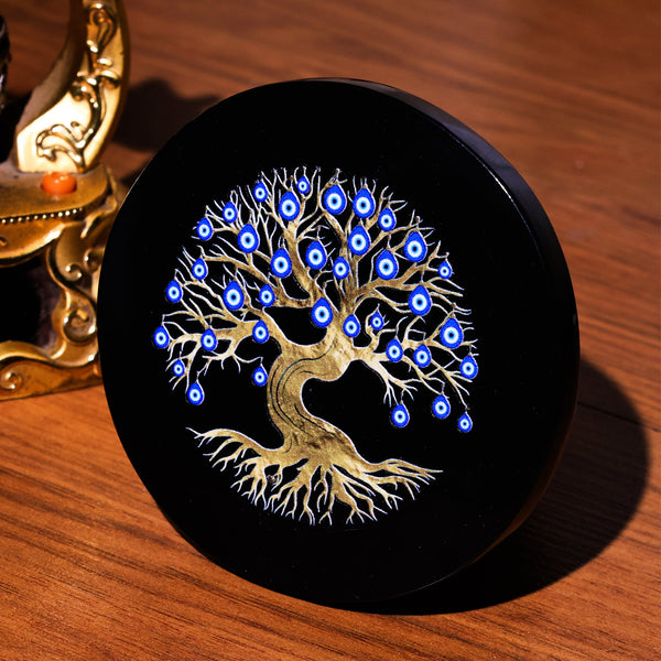 Black Tree of Life Evil Eye Plate Round