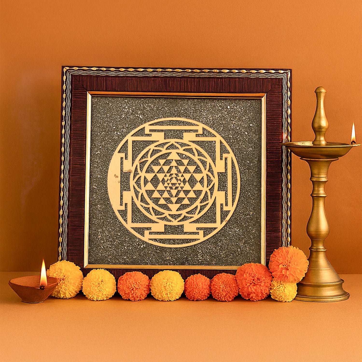 Shri Yantra Raw Pyrite Frame