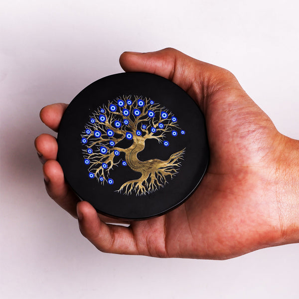 Black Tree of Life Evil Eye Plate Round