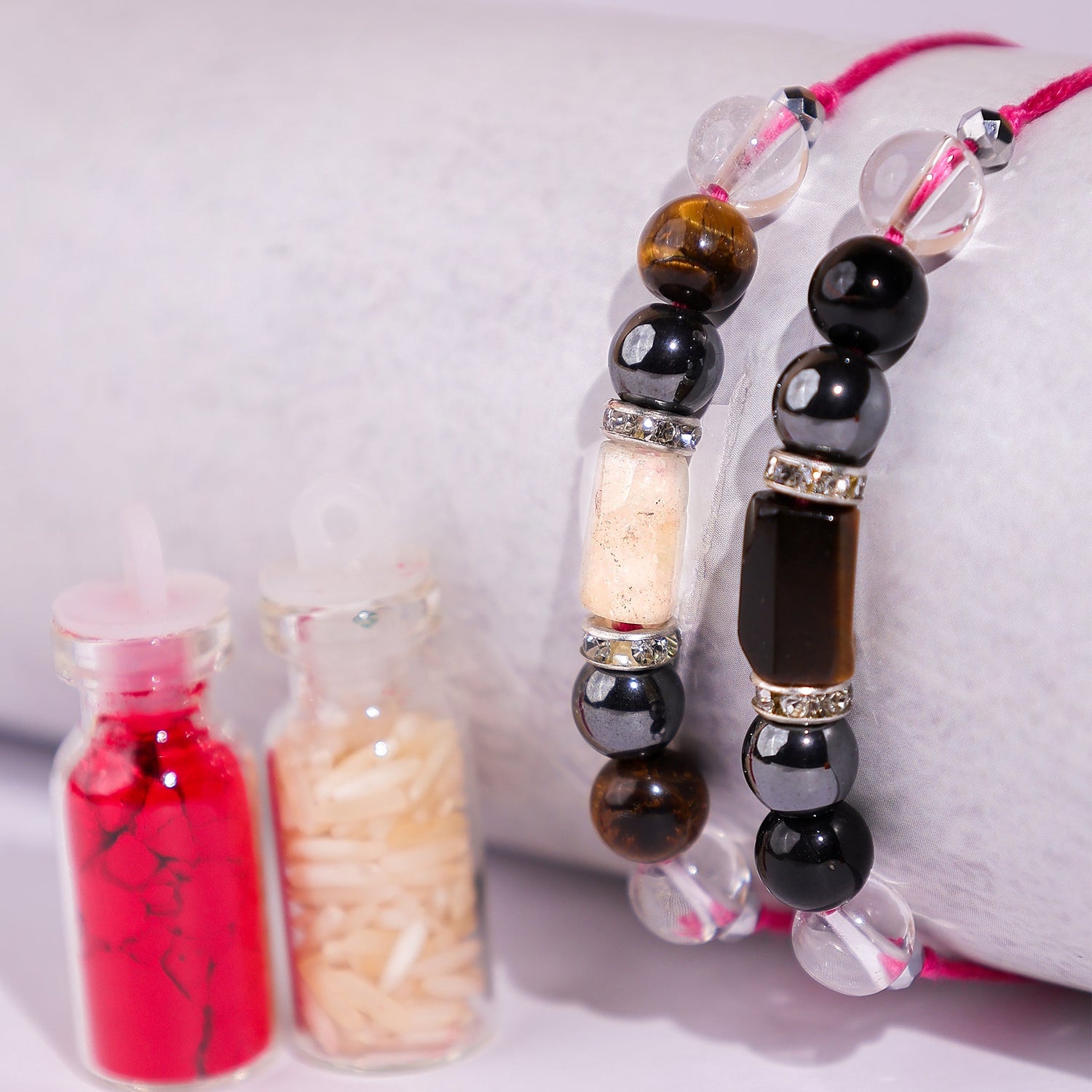 Moon stone and pyrite rakhi combo
