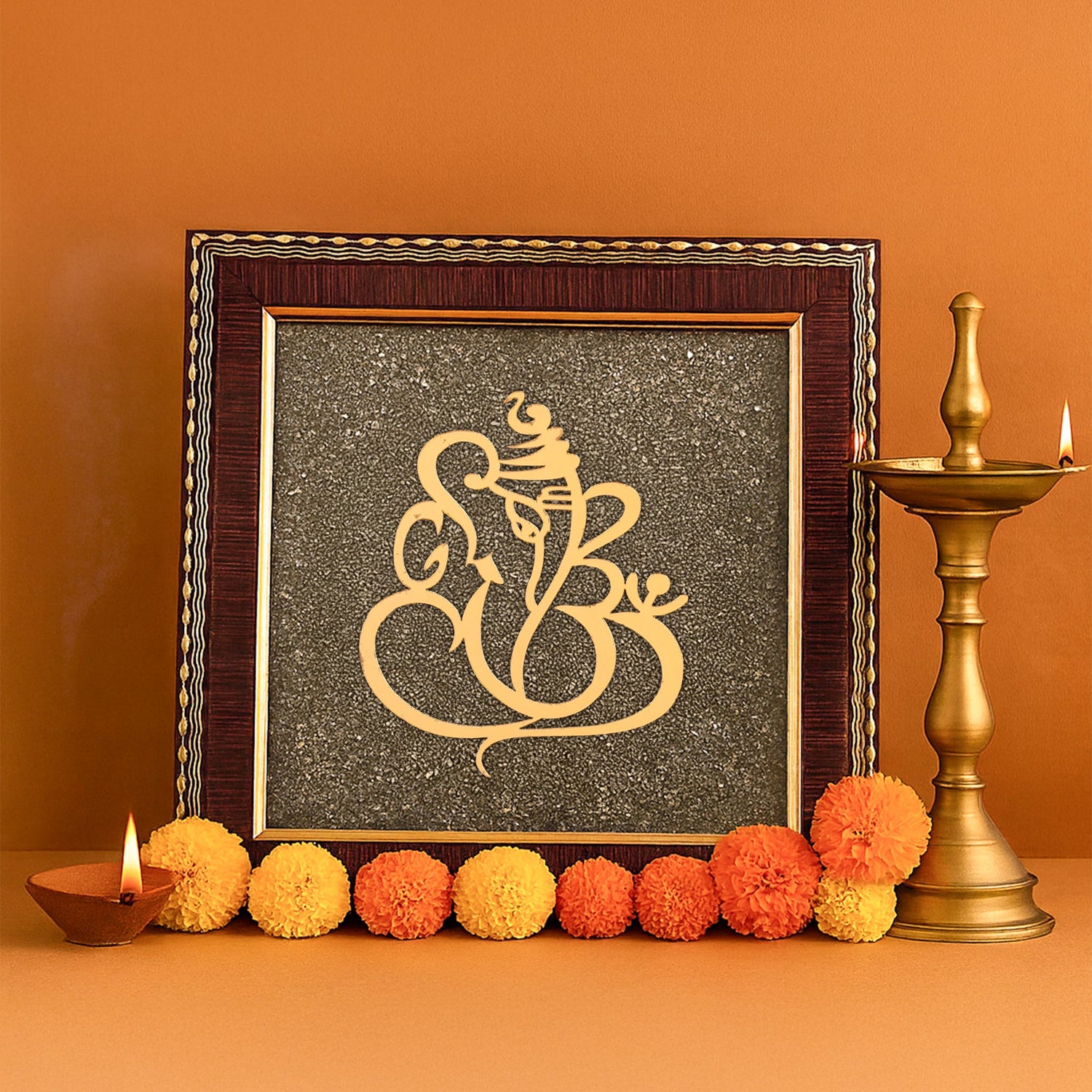 Ganesh Ji Raw Pyrite Frame
