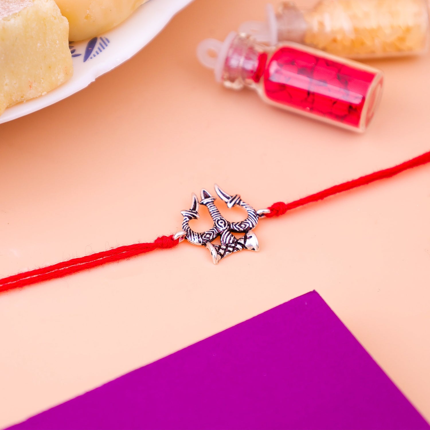 92.5 Pure Silver Trishul Rakhi - Abhimantrit & Certified