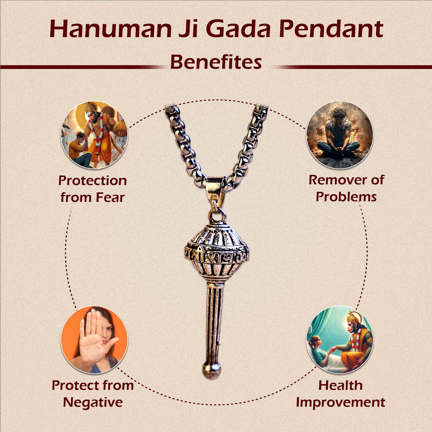Silver Hanuman Ji Gada Pendant