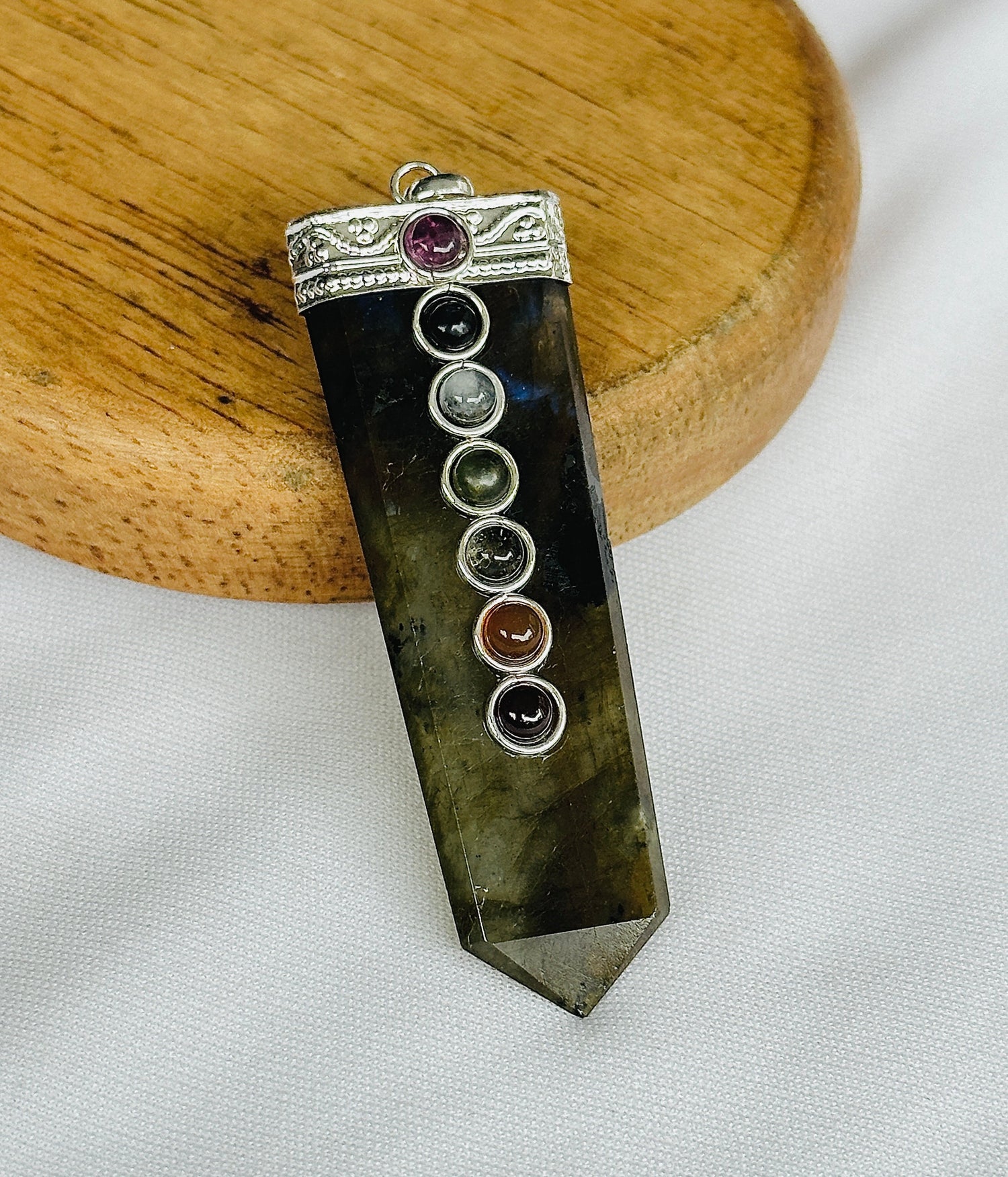 Awaken Your Inner Power & Open Your Third Eye Chakra: Labradorite Seven Chakra Pendant