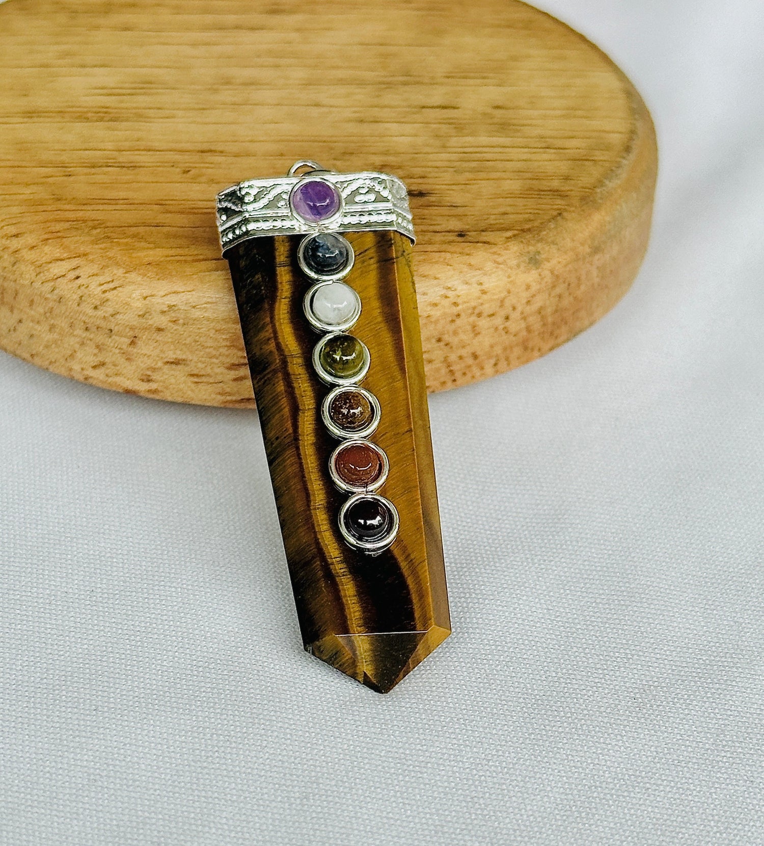 Boosts Your Confidence Level & Exalts the Planet Ketu: Tiger Eye Seven Chakra Pendant