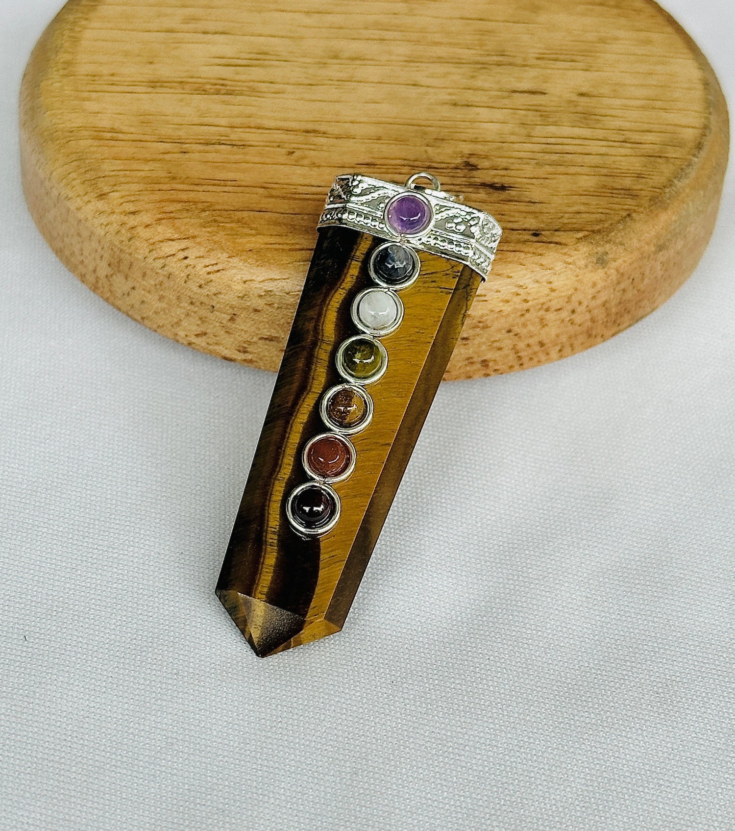 Boosts Your Confidence Level & Exalts the Planet Ketu: Tiger Eye Seven Chakra Pendant